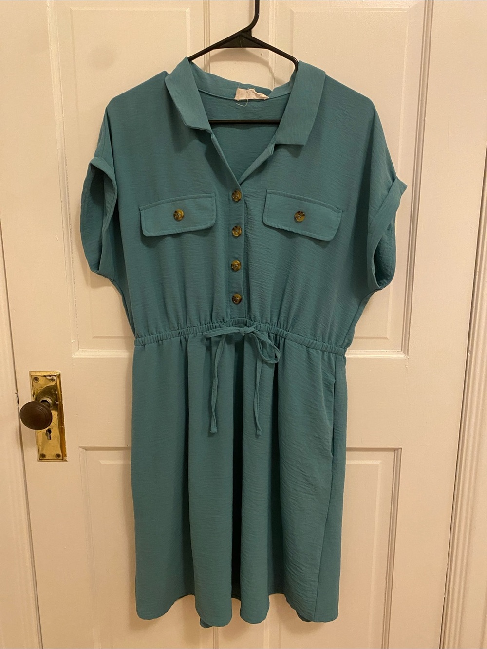 Lucky Brand Teal Shirt Dress with Drawstring Waist with Pockets M/L